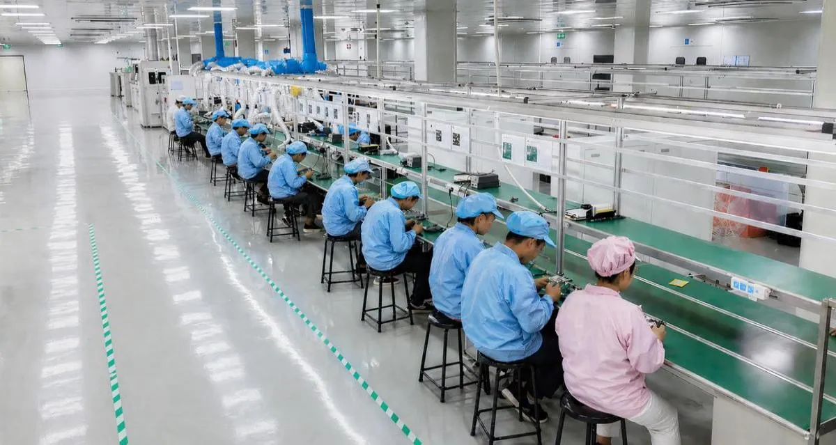 Operators at the through-hole assembly line in the Rayong plant