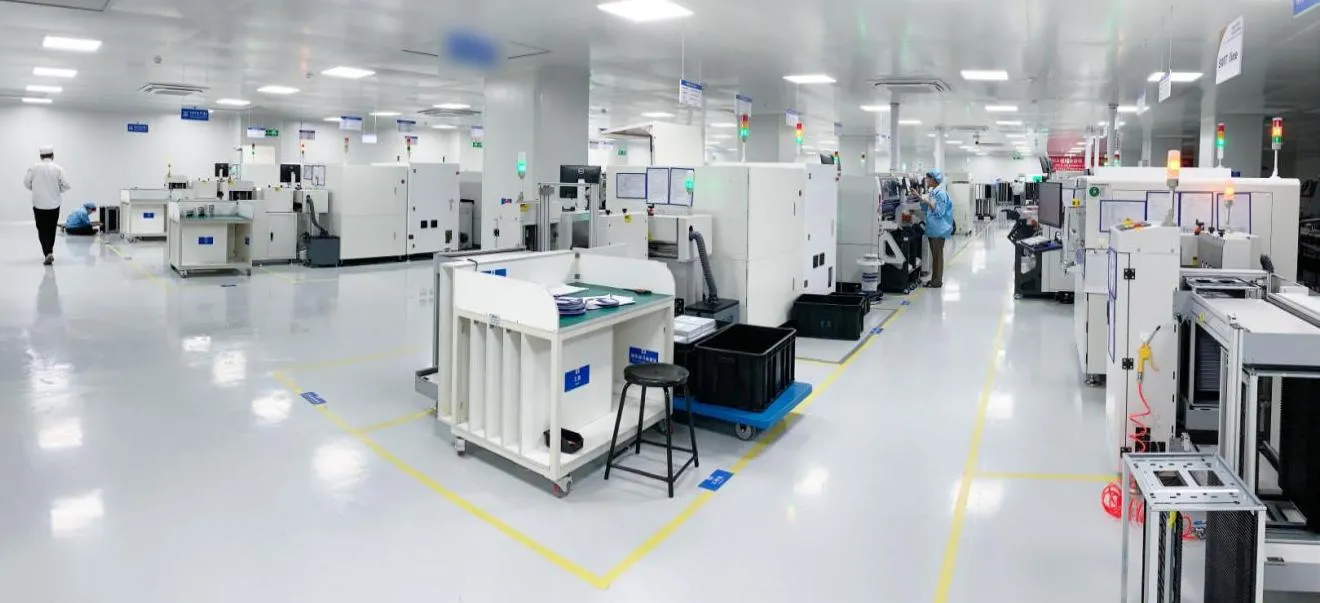 SMT clean room with Yamaha placement lines, reflow ovens and inspection stations